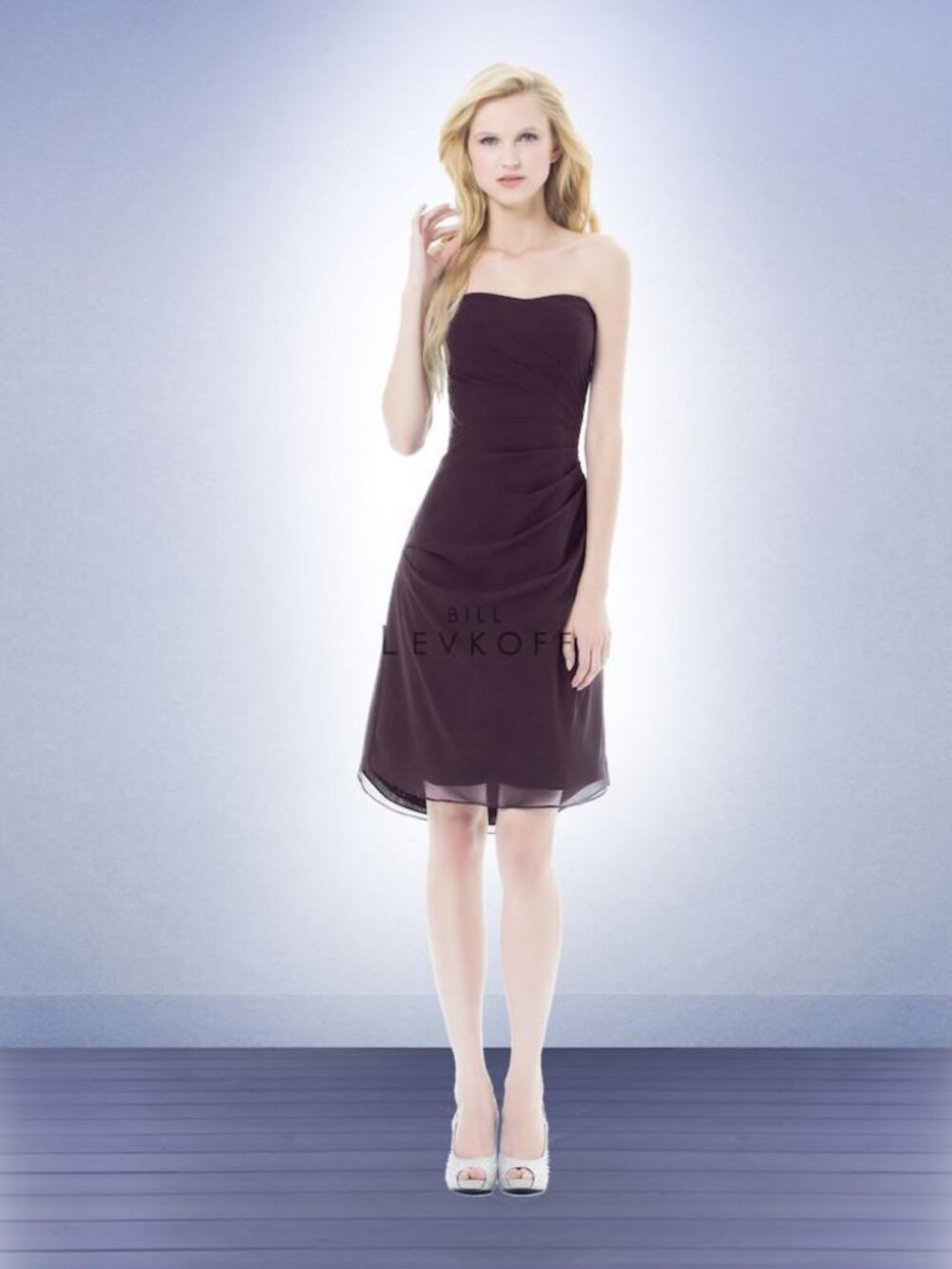 Bill Levkoff 388 Bridesmaid Dress Plum Purple Strapless Chiffon Short 8 12